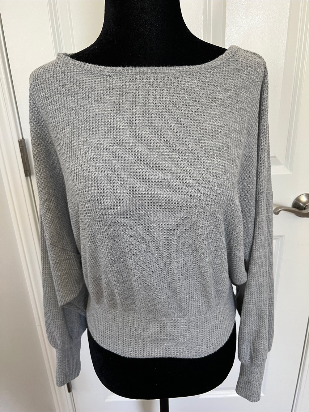 Express Gray Boatneck Waffle-Knit Sweater - Size XS